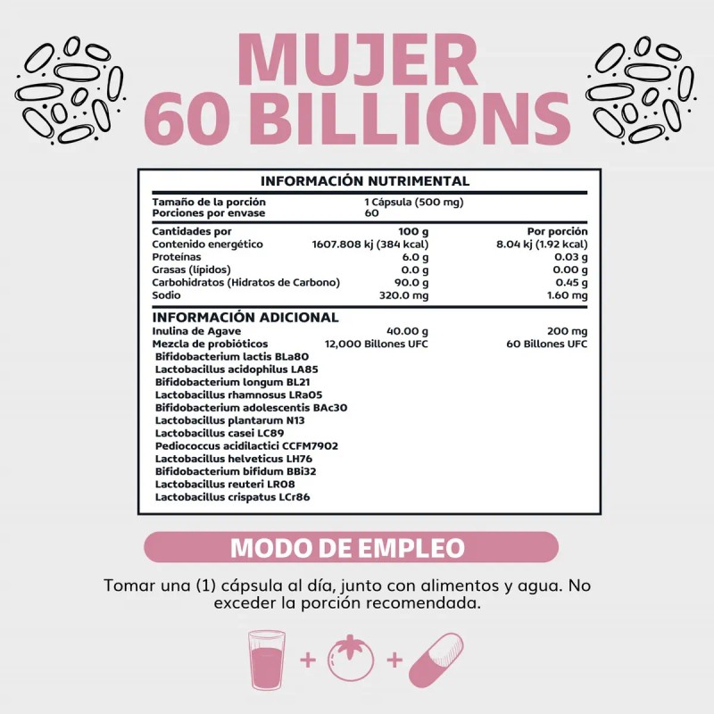 Probióticos Mujer Billion Prebióticos Prebiotic Inulina Agave Cepas Beyond Vitamins