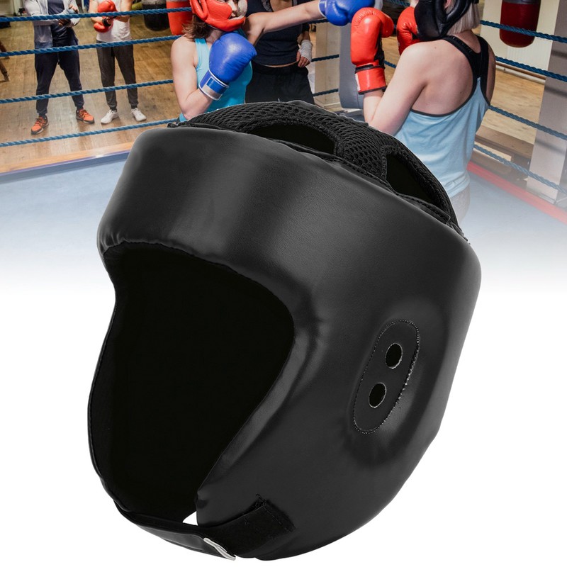 Boxing Helmet PU Leather Adjustable Head Guard Sanda Kickboxing Training