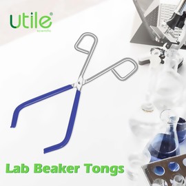 Utile Lab Beaker Tongs, Made of Mild Steel, with Chrome Plated Surface and Blue PVC Overmolding Cover, Laboratory Clamps for 50ML-2000ML Beakers, 4030.0903.1
