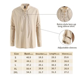 Faynore 7 Pcs Mens Pirate Costume Set Renaissance Outfit Medieval Viking Shirt Banded Pants Pirate Head Scarf Sash Belt Eye Patch (Khaki + Army Green, Large)