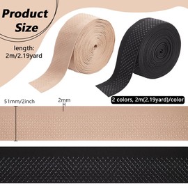 BENECREAT - Banda elástica de silicona antideslizante de 4.4 yardas, 2 colores, cinta de poliéster fácil de 2 pulgadas de ancho, agarre de silicona con respaldo de puntos para accesorios de costura de