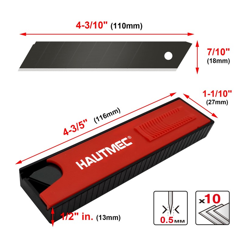 HAUTMEC 20PCS 18mm SK2H Ultra Sharp Snap Off Blades, Retractable