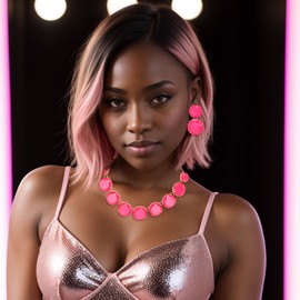 Flyonce Hot Pink Rhinestone Statement Choker Necklace Earrings Set, Round Crystal Bohemian Art Deco Costume Jewelry Set for Women Bohemian Beaded Casual Dress