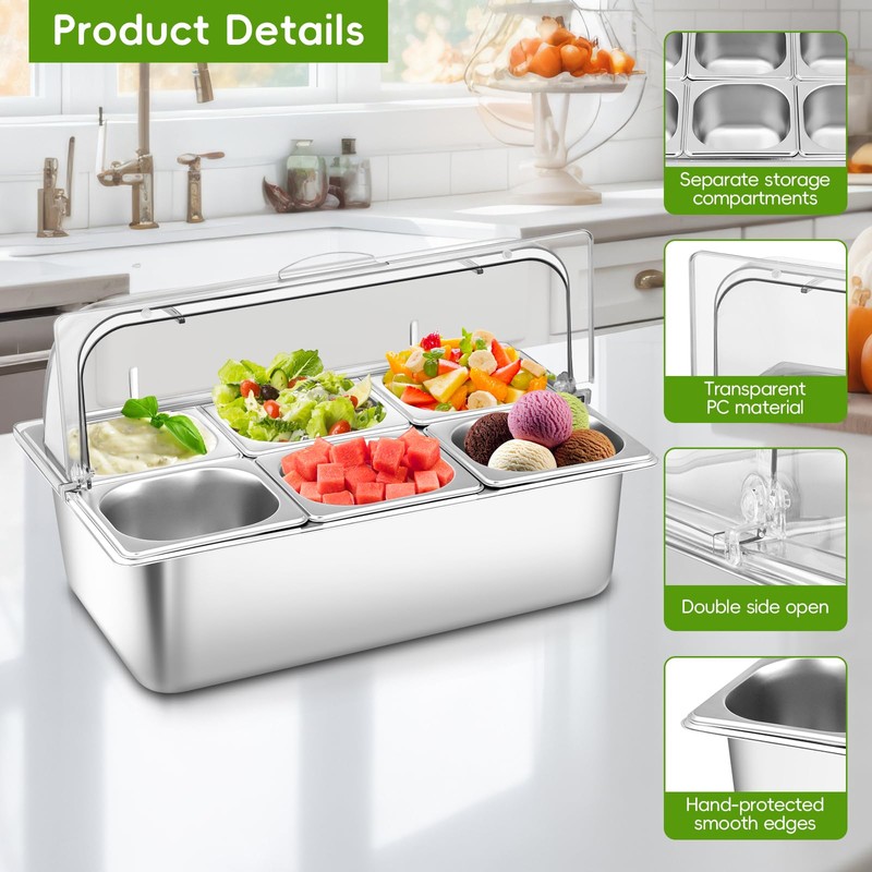 Countertop Food Serving Display Container with Clear Roll Top Cover,