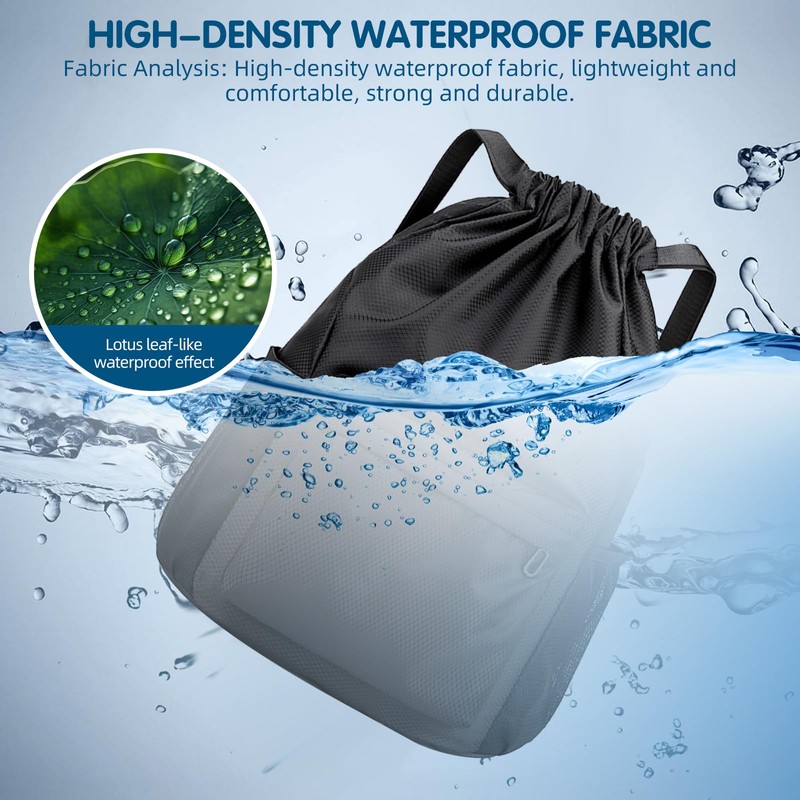 Drawstring Backpack, Waterproof Backpack with Mesh Side Pocket, Sport Gym