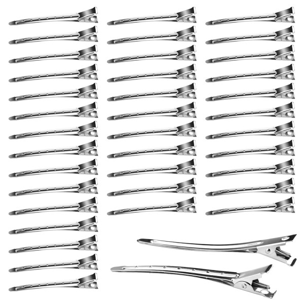 50Pc Duck Bill Hair Clips 3.5" | Silver Alligator Curl
