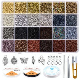 Yholin Glass Seed Beads Started Kit,14400pcs 3mm 8/0 Small Craft Beads with Jump Rings,Charms,Spacer Beads,Beading Needle,Tweezers,Scissors and Elastic String for DIY Bracelet Jewelry Making Supplies