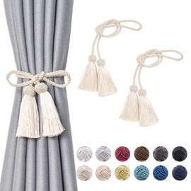 NICEEC 2 Pack Double-Ended Tassel Curtain Tiebacks Handmade Braided Rope Knot Drapery Holdbacks European Style Decorative Curtain Tie Backs for Home & Office Window Drapes (Beige)
