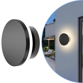ziidoo Wall Sconce Modern Outdoor Lights,5.8 inch Black Round Waterproof LED Outside Solar Eclipse Lamp Patio Porch Front Door Light Fixture House Decor Wall Light for Up and Down Stairs Hallway