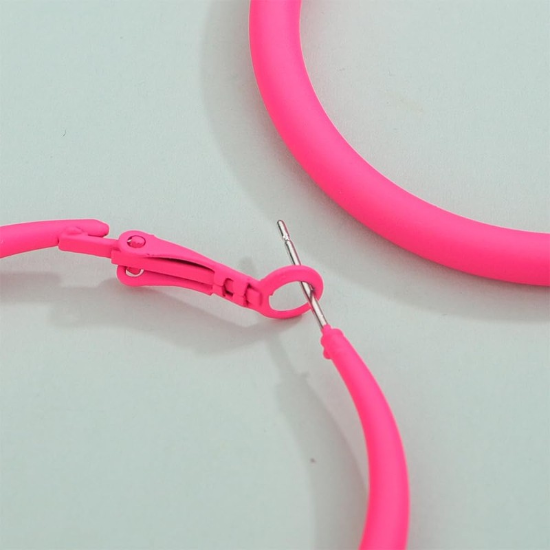 Kercisbeauty Pink Chunky Post Hoop Earrings Neon Colored Y2k Cute