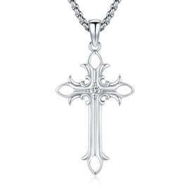 DRINSPER Gothic Cross Necklace for Women Men 925 Sterling Silver Goth Vintage Crucifix Pendant Cross Punk Witch Protection Amulet Jewelry Gifts