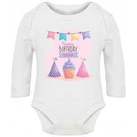 Hippowarehouse happy birthday cupcake hats baby vest bodysuit (long sleeve) boys girls