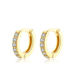 Lansora Cubic Zirconia Pave Cz Hoop Earrings Huggie Tiny Mini Small for Cartilage Sterling Silver Gold Plated 11mm 9mm 8mm 7mm Hoop Earrings