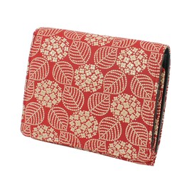 [Indenya] 2204-13-174 Inden Wallet, Bi-Fold Wallet, Bill H, Deer Leather, Red Background x White Lacquer, Hydrangea Pattern, Red, White