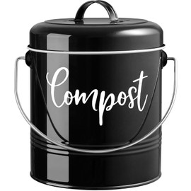 DAYYET Compost Bin Kitchen, 1.3 Gallon Farmhouse Kitchen Compost Bin Countertop, Indoor Countertop Compost Bucket with Lid and Charcoal Filters, Black