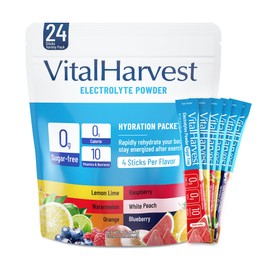 24 sobres de electrolitos en polvo, 6 sabores, sin azúcar, para hidratación diaria intravenosa con sabor a limón, lima, sandía y naranja.             