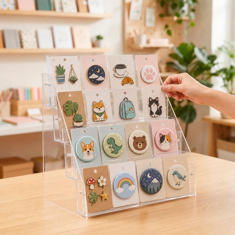 4 Tier Acrylic Button Pins Organizer Stand for Badge Display,