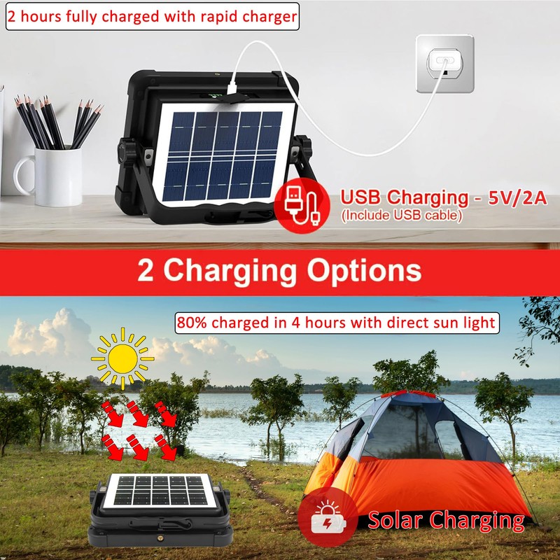 Wideskall 100W Portable Rechargable Solar Panel LED Work Light with