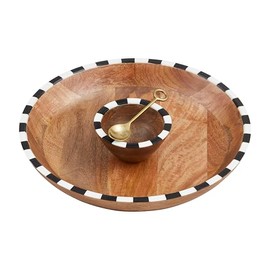 Mud Pie Checkered 12" 2" x 4" Dia | Spoon 5" Wood Chip Dip