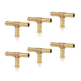 Pack of 6 8 mm Brass Hose Nozzle, 3-Way Straight Hose Fitting, Fuel Line Connector, Hose Connector, Straight Barb Splicer Mender for Water, Fuel, Air
