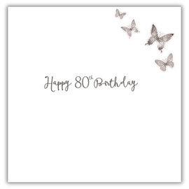 Noel Tatt 80th Birthday Card for Women - Elegant Floral Butterfly Design - Pretty 80th Birthday Greeting Card for Her