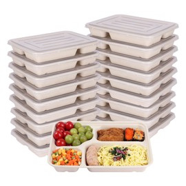 JAYEEY 40 OZ 4 Compartments disposable plates with PP Lids Plant Fibers Freezer Safe 25 PACK