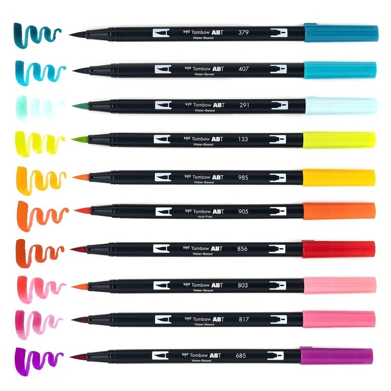 Tombow 56189 Dual Brush Pen Art Markers, Tropical, 10-Pack. Blendable,