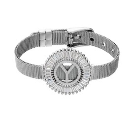 COTTVOTT Women Charms Initial 26 Letters Alphabet Bracelet Bangle Stainless Steel Mesh Belt Buckle Bracelets (Bracelet Y-Silver Color)