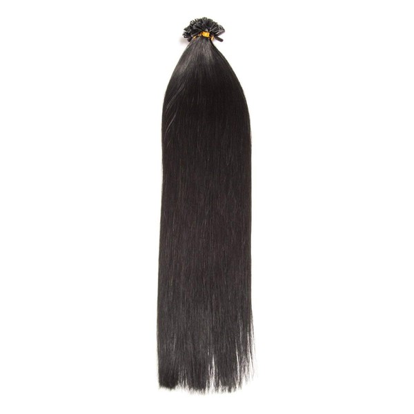 50 x 0.5 g Straight Indian Remy 100% Real Hair Strands/U-tip Extensions/Hair Extensions with Keratin Bonds 45 cm #01 Black