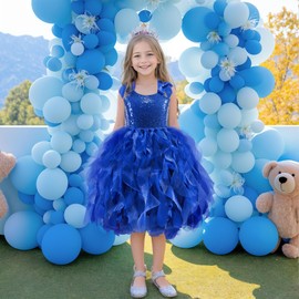 Royal Blue Sequin Tutu Dress for Girls Sparkly Fairy Tulle Princess Party Dresses for Little Girl Kids Prom Wedding Sneaker Ball Gown Birthday Dance Pageant Graduation Christmas Outfit 5-6T