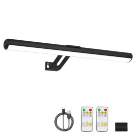 ZOCALOK Rechargeable Picture Light, Cordless Picture Light for Paintings with 2 Remotes, 18 Inch Picture Frame Light with 48 LEDs Head, 3Modes, Dartboard Light with 2 Base for Display, Art-Black