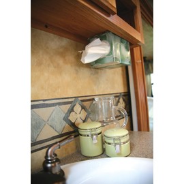 Camco Pop-A-Tissue- Tissue Box Holder- Mounts to Walls and Cabinets, Dispenses Tissue and Holds Tissue Boxes Upward or Downward- Perfect for RVs and Trailers, Easy Install - Clear (57101)