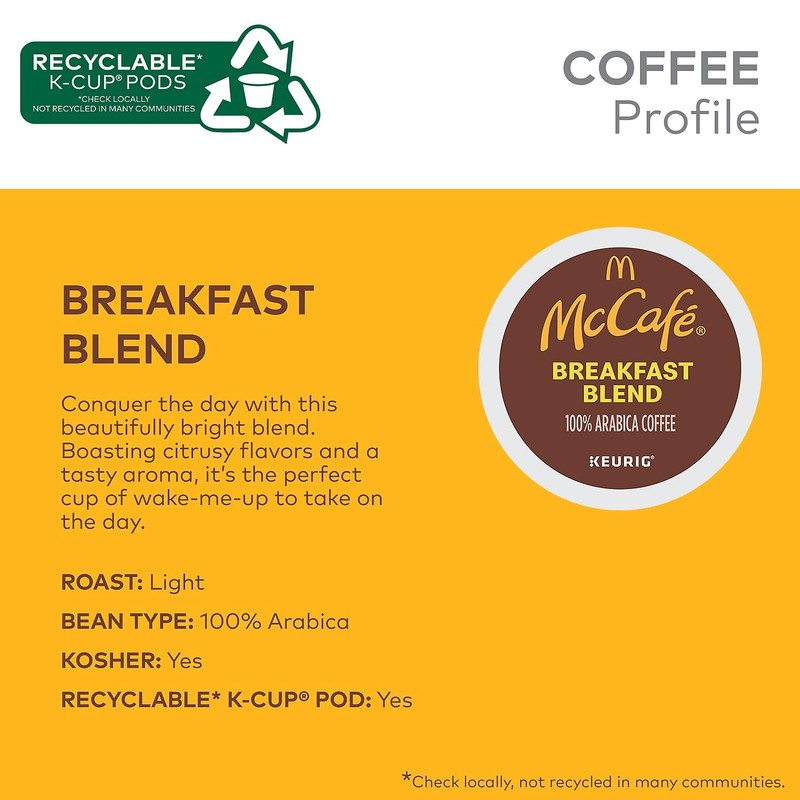 McCafe 24328029 McCafe Breakfast Blend Coffee K-Cup Pods Light Roast