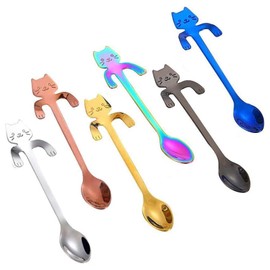 6 PCS Cat Spoon Coffee Tea Spoon, Coffee Gifts for Men Christmas Gifts Birthday Gifts, Stainless Steel Hanging Cup Teaspoons Mini Cute Kitten Stirring Spoon