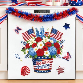 Happy 4th of July Dishwasher Magnet Cover 250th Anniversary God Bless America Refrigerator Magnet Independence Day Magnetic Sticker Decor for Fridge Dishwasher Kitchen Refrigerator Cover