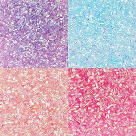 DICOSMETIC 60G 4 Colors Crispy Bingsu Beads Iridescent Soft Straw Tube Beads 3D Glitter Plastic Beads Assortment Crunchy Slime Microbeads Supplies Light Colors Beads,1 Color/Bag