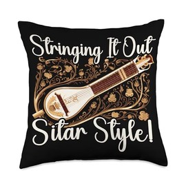 Sitar Player SteMi Apparel Sitar Player String Instrument Musician Musical Sitarist Throw Pillow, 18x18, Multicolor