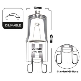 JUNSHI G9 ECO 28W=40W 240V,2800K Warm White,Dimmable 370 Lumens Safety Fused Halogen Clear Bulbs Lamps Capsules,10 Pack