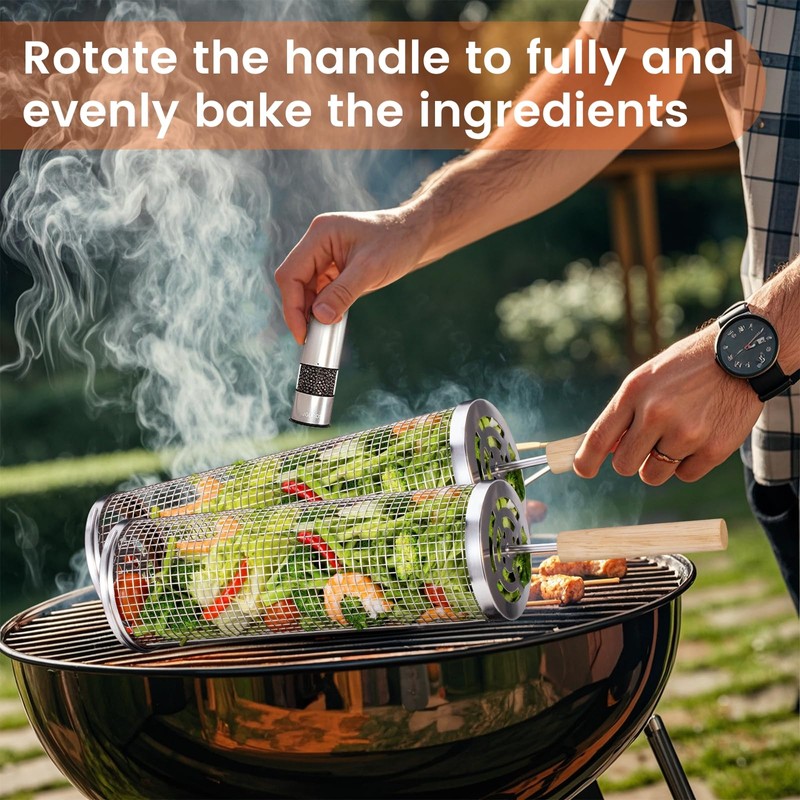 Nesting Grill Baskets (2 PCS), 304 Stainless Steel with Removable