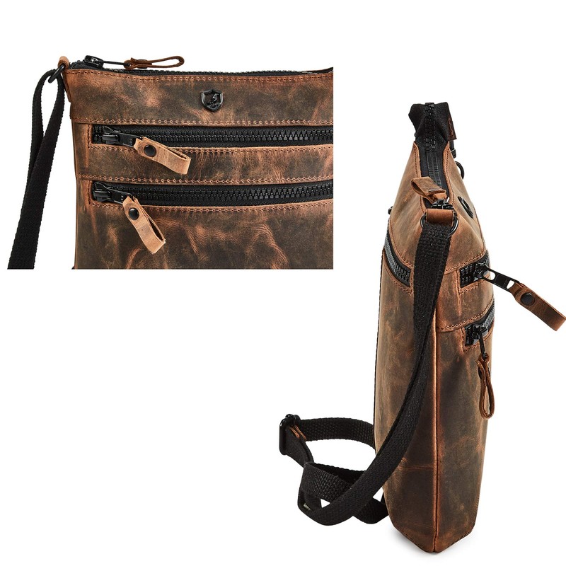 Cochoa Small Women Real Leather Crossbody Triple Zip Vintage Sling
