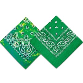 2 Pack Types of Paisley Pattern Bandanas, 22x22 Inches Cotton Bandanas Handkerchief Face Mask for Men & Women (Green-2 Pack)
