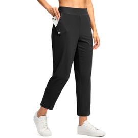 G Gradual Women's Pants Ankle 7/8 Golf Pants 3 Pockets Stretchy Petite Travel Pants with Inner Drawstring for Work Business Casual Athletic, Black, XS