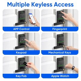 Keypad Smart Door Lock with Handle, Keyless Entry Door Lock Deadbolt for Front Door, Smart Auto Lock Door with Phone/Watch App Control, Biometric Fingerprint Door Handle Lock with 7 Ways to Unlock