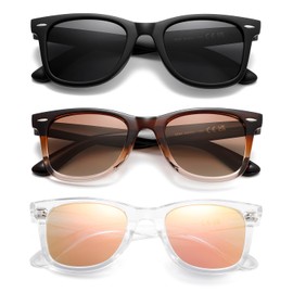 MASDUN Retro Polarized Sunglasses for Women Men Classic Mirror Lens Driving Trendy Sun Glasses (Black + Brown + Pink)