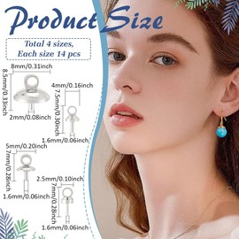 CRAFTYMELODY 56Pcs Eye Pin Bail Peg 4 Style 925 Sterling Silver Plated Brass Eye Pinch Bail Cup Pearl Connector for Half Drilled Beads Charms Pendants Jewelry Making Findings Accessory Necklace