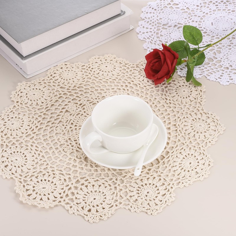 sourcing map 2Pcs Handmade Crochet Placemats, 16inch Round Retro Table