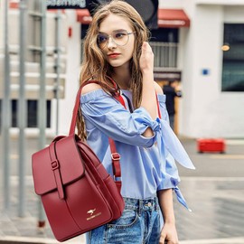 NICOLE & DORIS Fashion Daypacks Backpacks for Women Waterproof Rucksack PU Leather Shoulder Bags Handbag Anti-theft Mini Backpack School Bags Travel Backpack with Flap Red