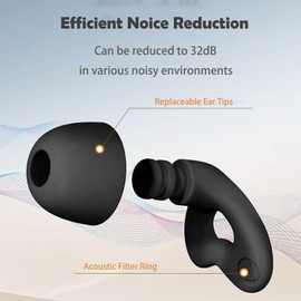 Ear Plugs for Sleeping Noise Cancelling Sleep Earplugs Reusable Silicone Hearing Protection Earplug, 45dB Noise Reduction, 4 Sized Earplug with Case, Apply to Live Events, Musicians, Sports(Black)