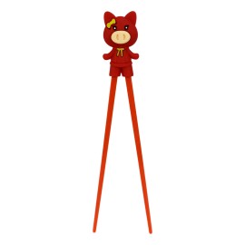 Ebros Gift Red Miss Piggy Pig Reusable Training Chopsticks Set W/ Silicone Helper BPA Free