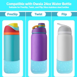 2PCS Silicone Water Bottle Boot for Owala 24oz 32oz 40oz,Anti-Slip Protective Sleeve Bottom Bumper Protector for FreeSip, Twist, and Flip Stainless Steel Water Bottles (Clear Glitter Blue, 24oz)